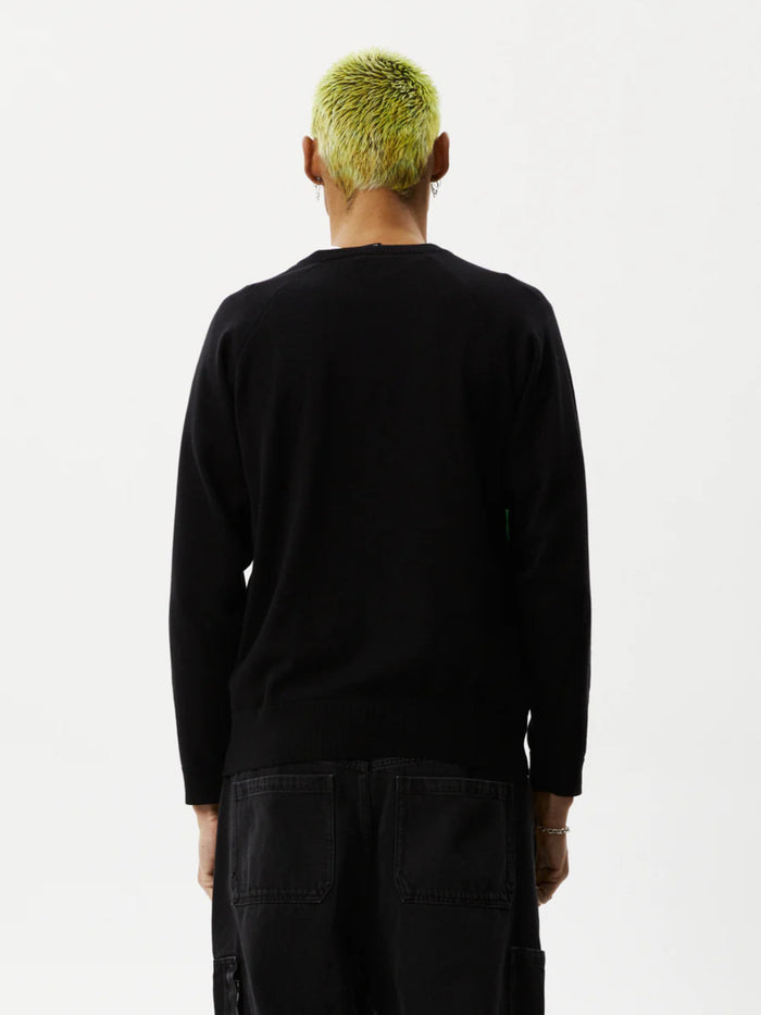 Orbital - Recycled Raglan Knitted Crew Neck Jumper | Black-Image 3