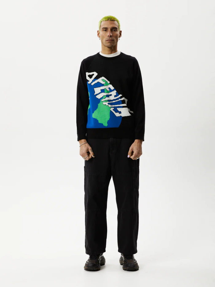 Orbital - Recycled Raglan Knitted Crew Neck Jumper | Black-Image 4
