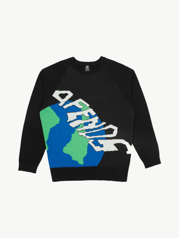 Orbital - Recycled Raglan Knitted Crew Neck Jumper | Black-Image 5
