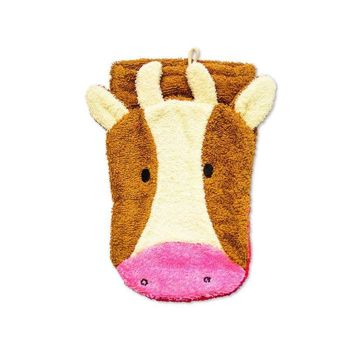 Organic Cotton Cow Washcloth Puppet - cotton Bath Toys for open-ended play - Size: Child Size