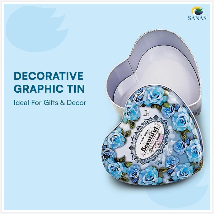 Blue Heart Shaped Tin Box Organizer for Home and Vanity Storage