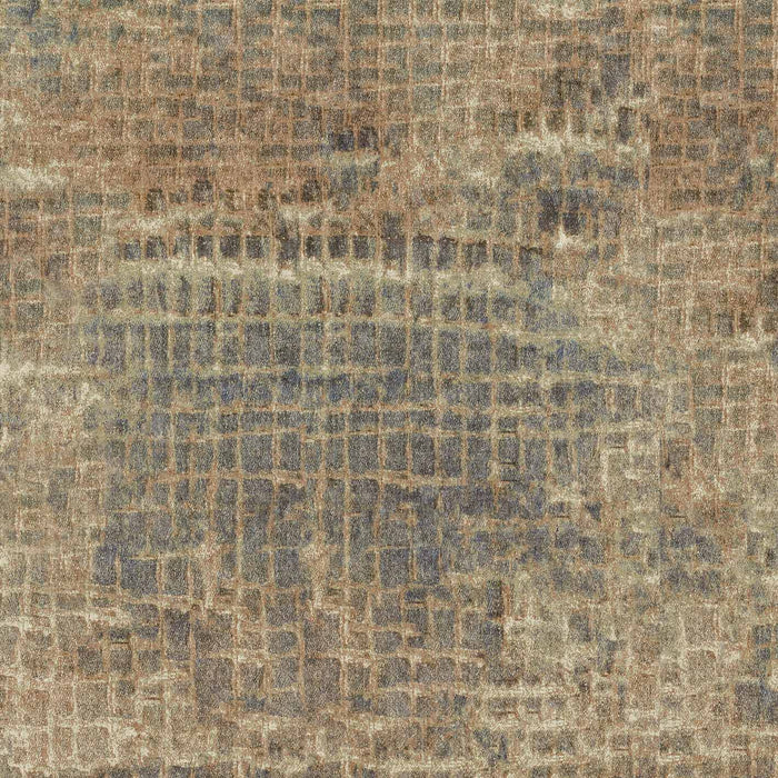 Olive green and charcoal grey square rug with a distressed, abstract grid pattern.
