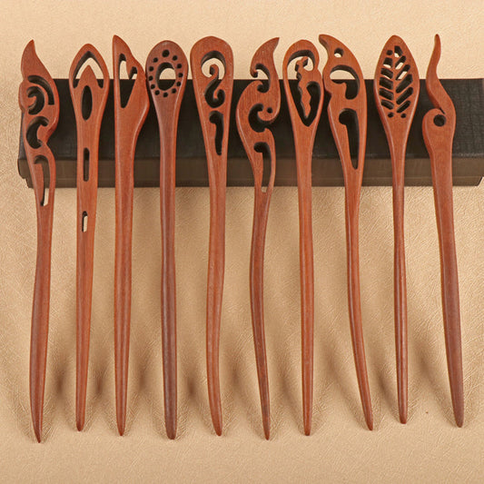 PF076 - 17cm Red Sandalwood Hair Sticks - Wholesale