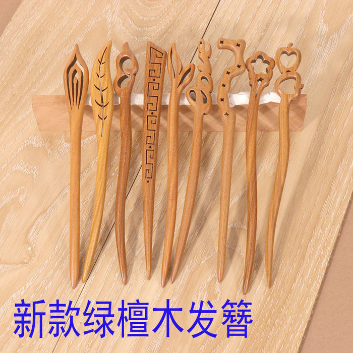 PF095 - 18cm Green Sandalwood Hair Sticks - Wholesale