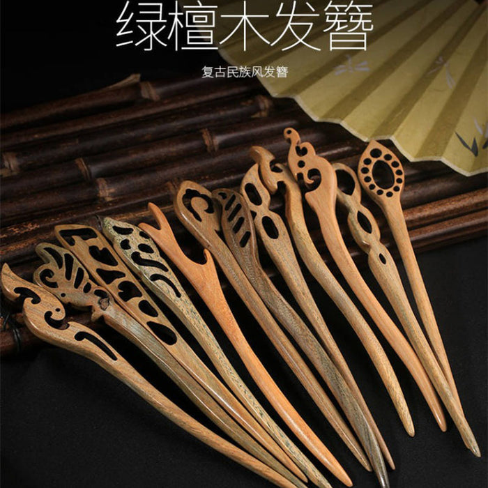 PF097 - 18cm Green Sandalwood Hair Sticks - Wholesale