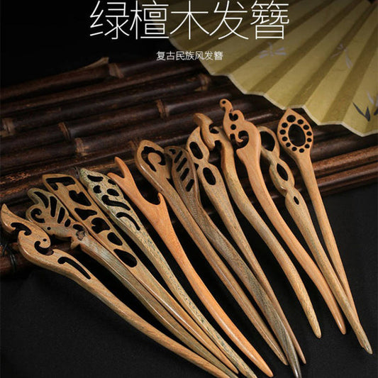 PF097 - 18cm Green Sandalwood Hair Sticks - Wholesale