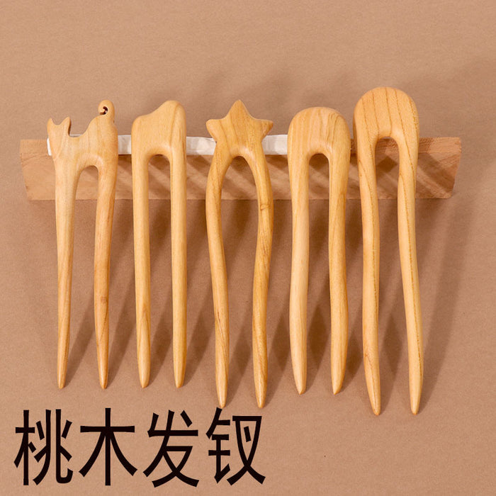 PF119 - U Shape Peach Wood Hair Sticks - Wholesale