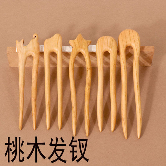 PF119 - U Shape Peach Wood Hair Sticks - Wholesale
