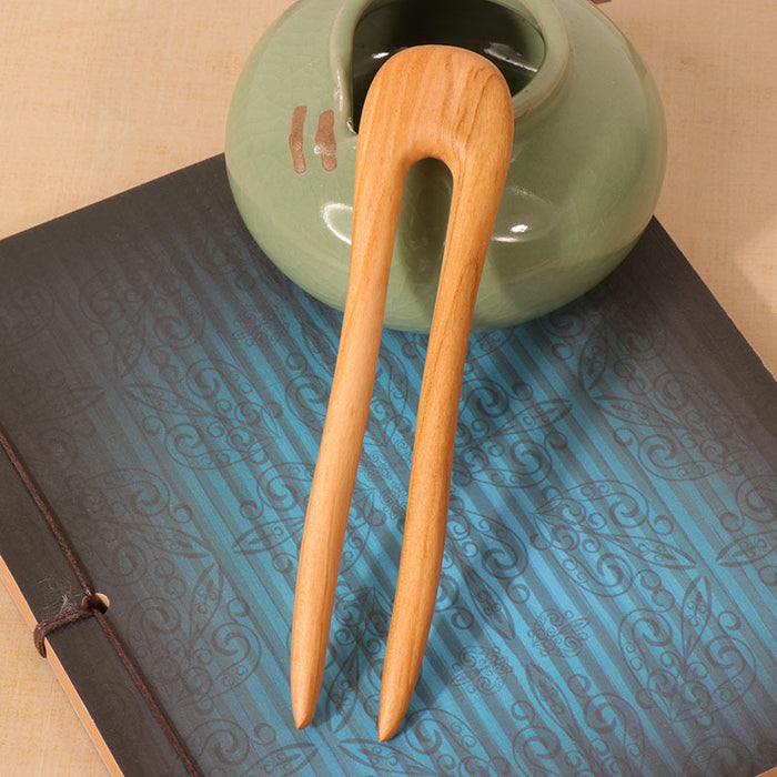 PF119 - U Shape Peach Wood Hair Sticks - Wholesale