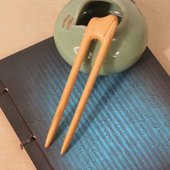 PF119 - U Shape Peach Wood Hair Sticks - Wholesale