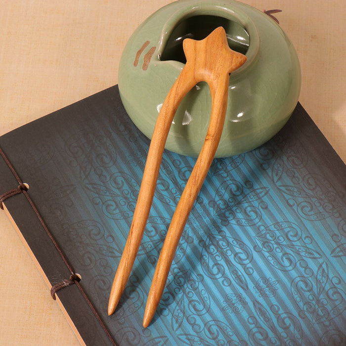 PF119 - U Shape Peach Wood Hair Sticks - Wholesale