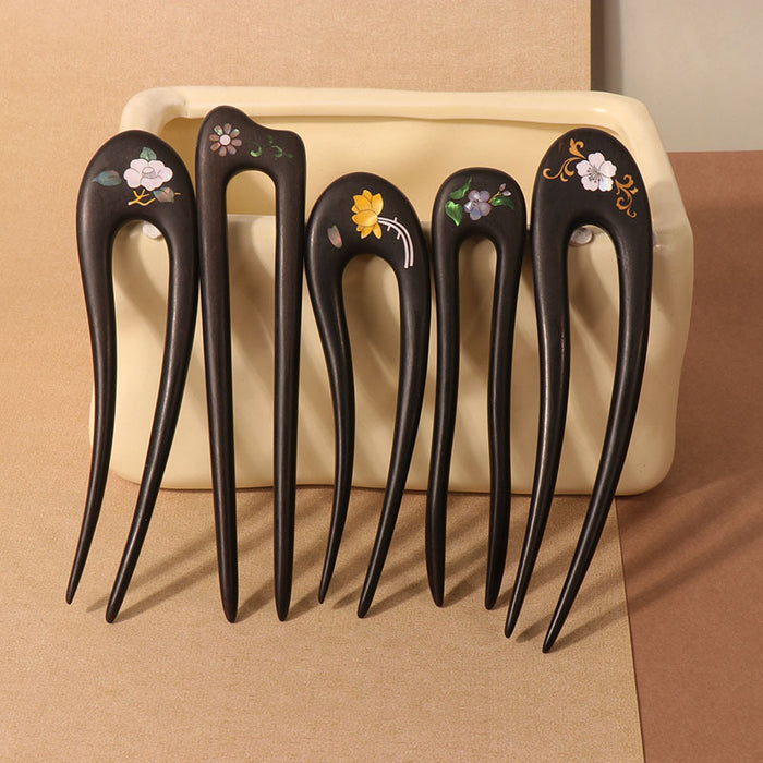 PF134 - 15cm Mother-of-pearl Inlay Wooden Hair Sticks - Wholesale