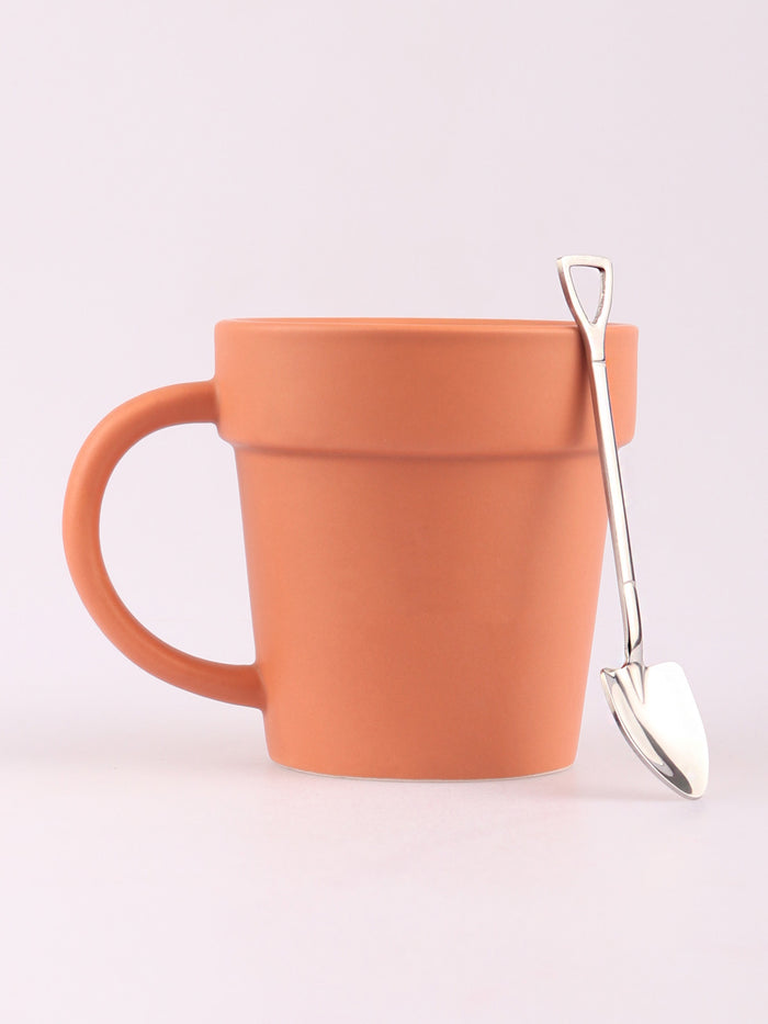 Plant Pot Ceramic Mug and Shovel Spoon | One Colour-Image 2