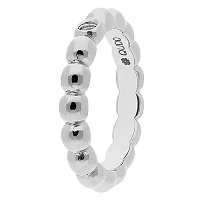 Silver ring with beaded design on a white background