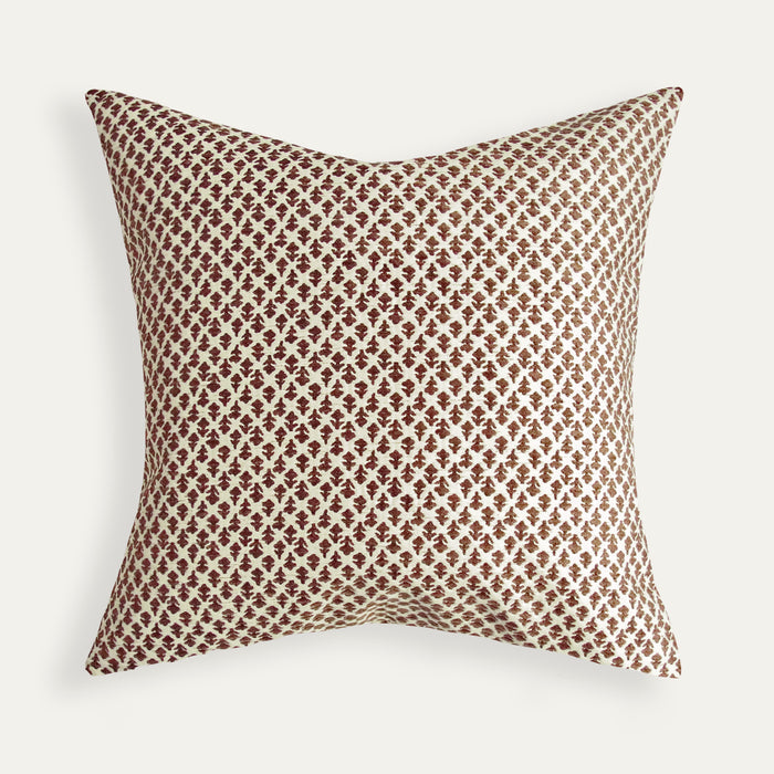 Quinn Chestnut decorative pillow in textured chestnut fabric, made-to-order with short lead times, crafted in the USA quality design