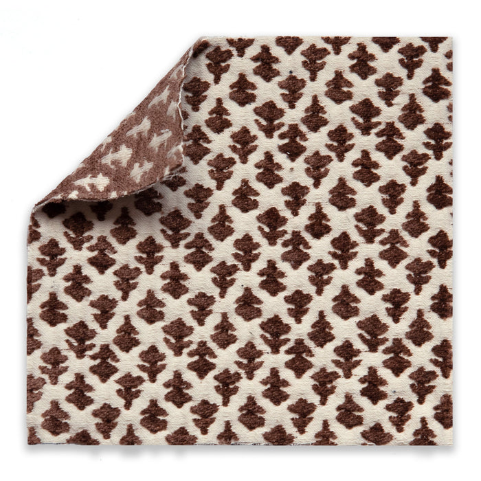Quinn Chestnut fabric swatch in ivory with textured brown floral pattern, perfect for custom made-to-order decor projects