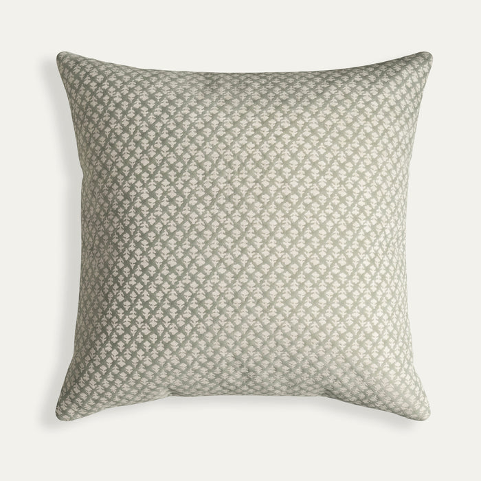 Quinn Sage decorative pillow in soft chenille jacquard fabric, made-to-order with short lead times, manufactured in the USA quality design