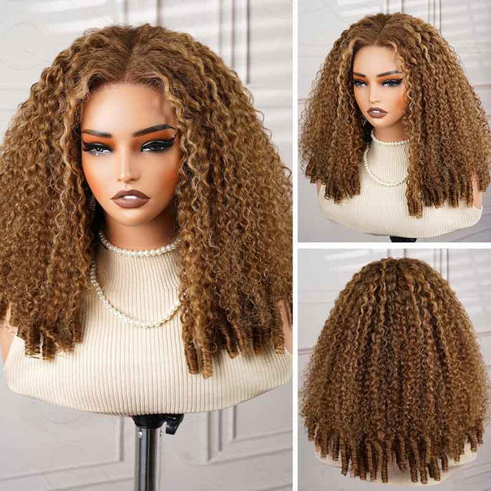 qvr highlighted brown human hair wigs burmese curly texture