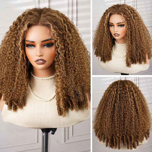 qvr highlighted brown human hair wigs burmese curly texture