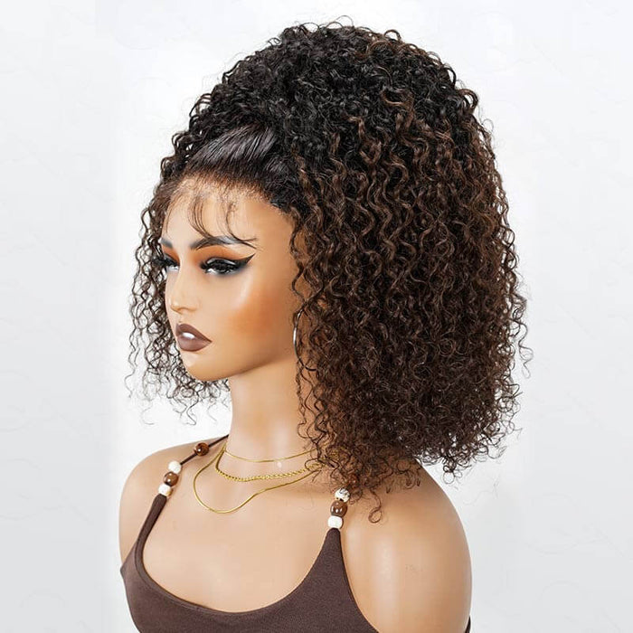 dark brown colored twist curly half human hair wigs