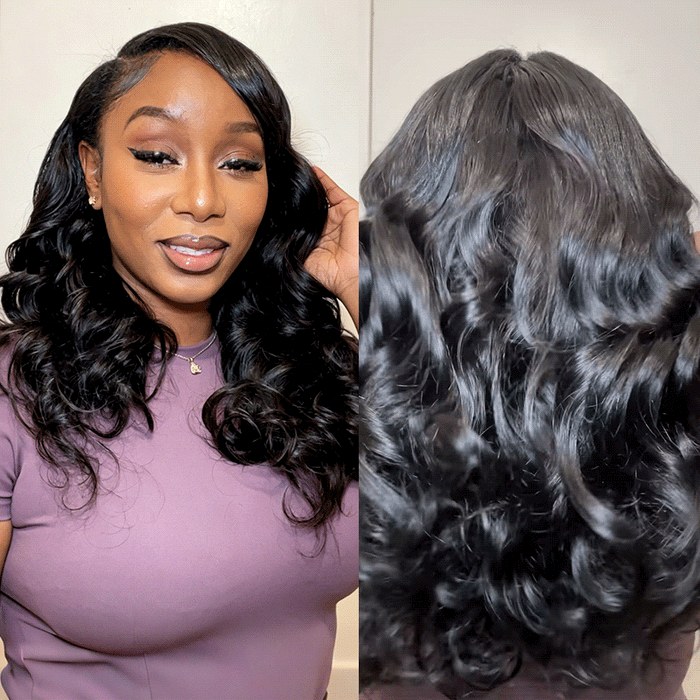 QVR Glueless Pre-Curled New Body Wave Human Hair U Part Wigs