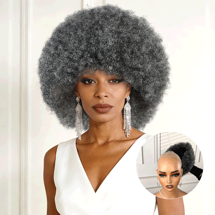 qvr human hair wigs salt pepper afro curly pixie cut for black women
