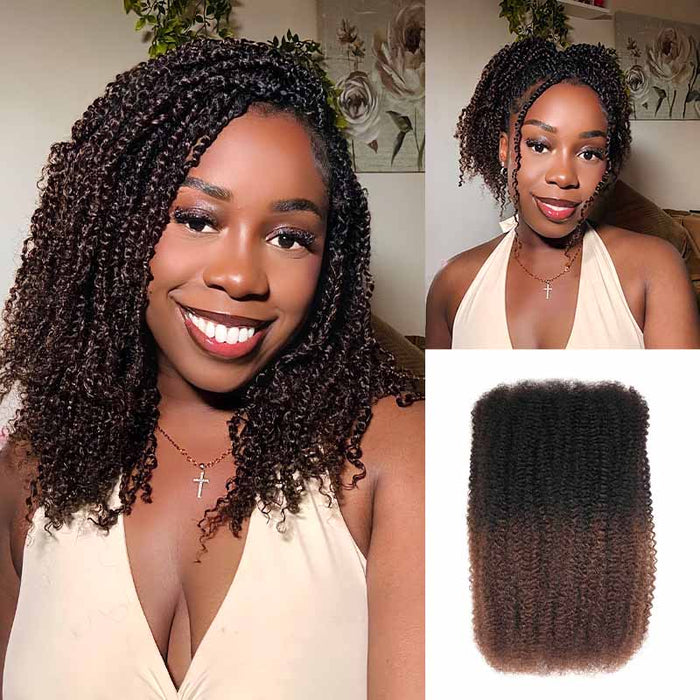 QVR Ombre Brown #T1B/4 Afro kinky Bulk Human Hair for Braiding & Twists
