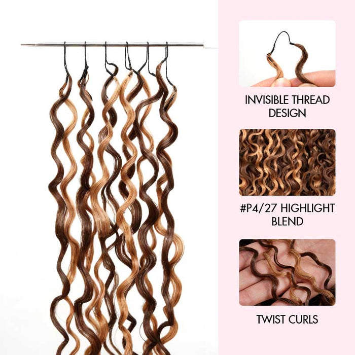 qvr twist curly feather crochet hair, invisible thread design