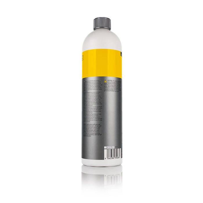 The back of a bottle of Koch Chemie Rapid Rinseless wash on a white background.
