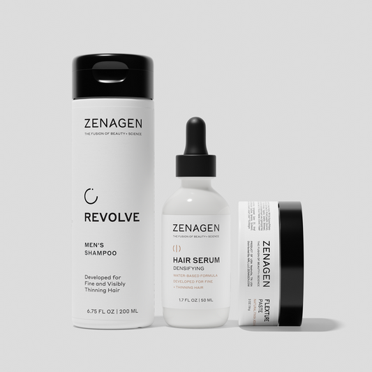 Zenagen Revolve Men’s Shampoo with Hair Serum and styling paste for fine and visibly thinning hair, daily scalp care and styling system
