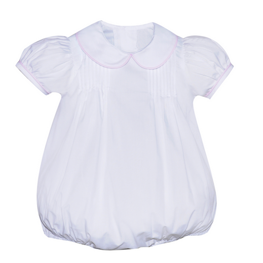 RN White Reagan Girl Bubble w/ Tucks & Pink Micro Piping