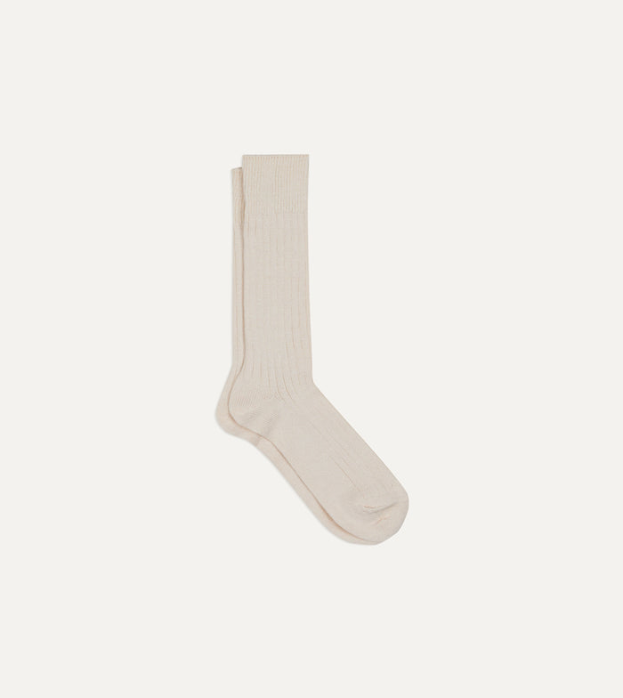 RoToTo Ecru Linen-Cotton Ribbed Socks