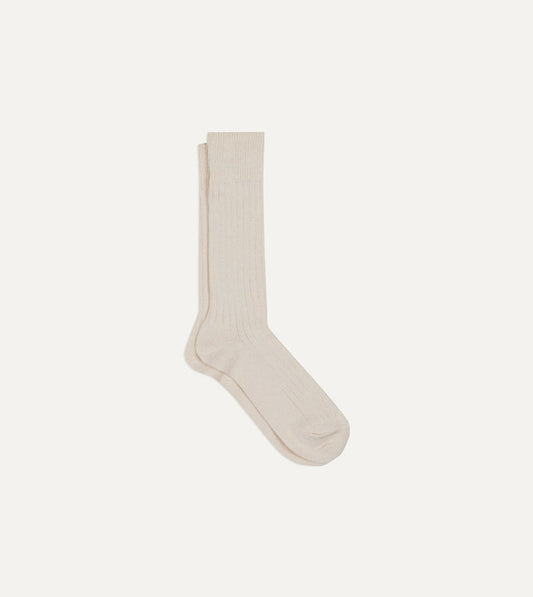 RoToTo Ecru Linen-Cotton Ribbed Socks
