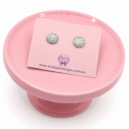 Round silver resin stud earrings