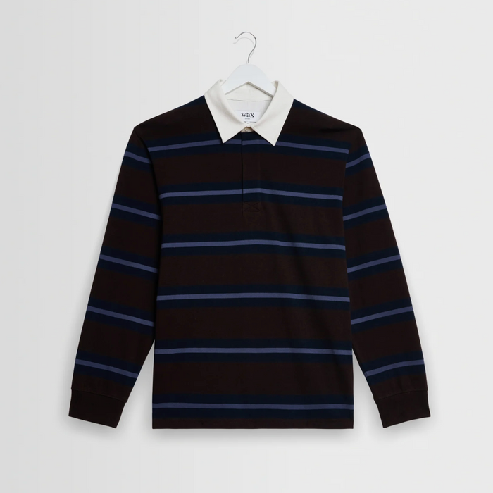 Rowhill Mirror Stripe Rugby in Brown/Blue