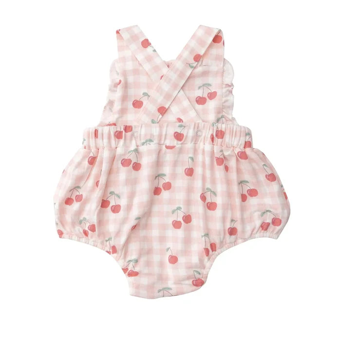 Ruffle Bib Sunsuit - Cherry Gingham | Angel Dear - Jenni Kidz