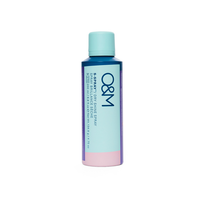 O&M hair Shine serum spray bottle on a white background