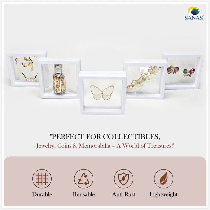 Floating display frame with transparent membrane for jewelry