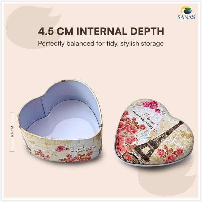 Decorative Metal Storage Box Set with From Paris With Love Print