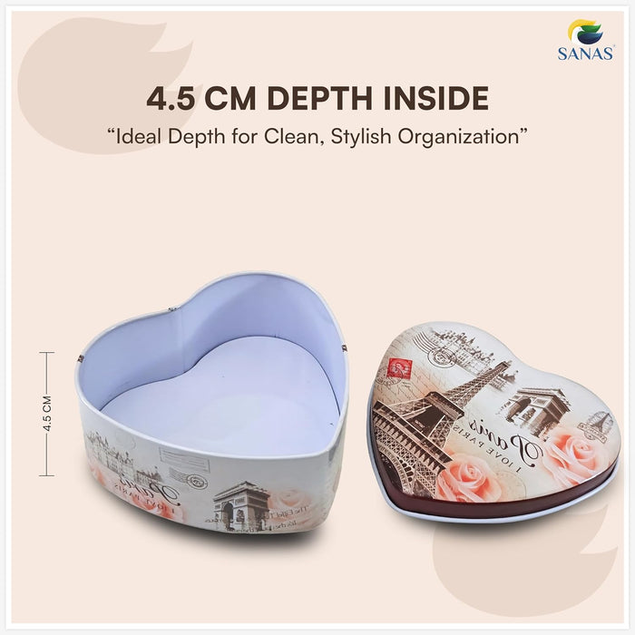 Heart shaped metal tin storage box set