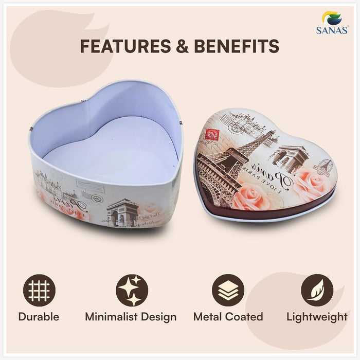 Sanas I Love Paris Tower heart shaped tin box