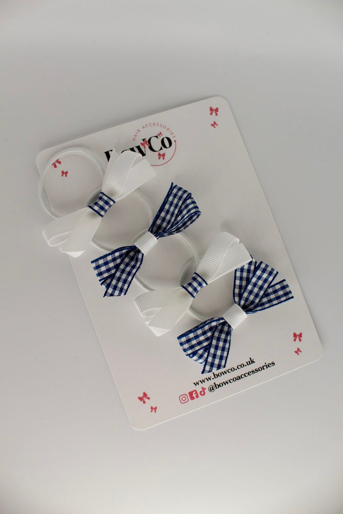 School Ballerina Bow Bundle Set of 4 - Navy Blue Gingham - Elastic