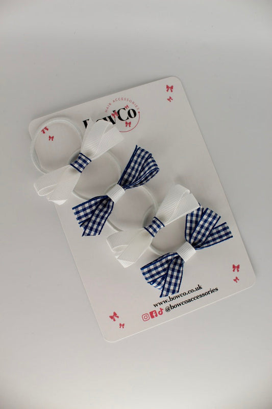 School Ballerina Bow Bundle Set of 4 - Navy Blue Gingham - Elastic