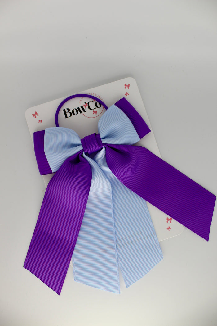 School Bow - Double Layer Tail Bow – Elastic - Purple and Bluebell