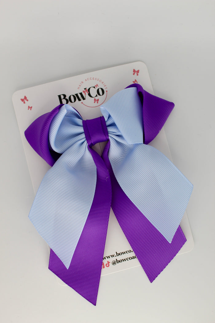 School Bow - Purple and Bluebell - Loop Tail Hair Bow - Clip