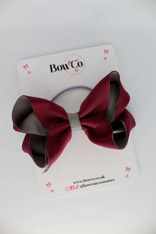 School Bow Burgundy and Metal Grey - Loop Bow - Elastic