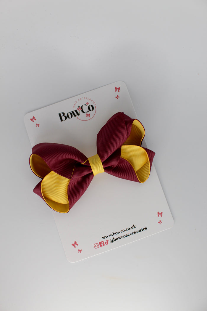 School Bow Burgundy and Yellow Gold - Loop Bow - Clip