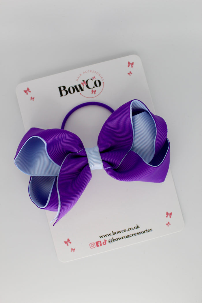 School Bow Purple and Bluebell - Loop Bow - Elastic