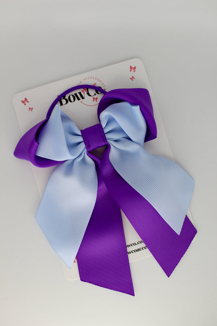 School Bow Purple and Bluebell - Loop Tail Bow - Elastic