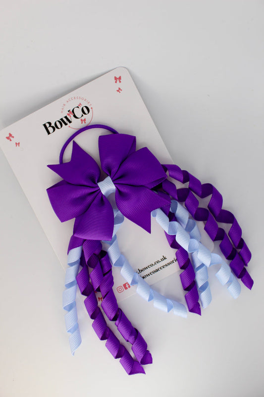 School Bow Purple and Bluebell - Pinwheel Corker Bow - Elastic
